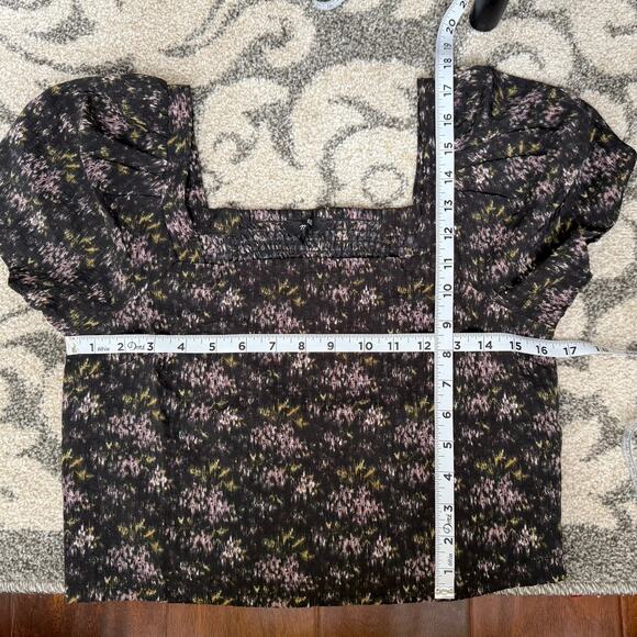 Madewell NWOT HopewelL Black Smocked Crop Top in Blurred Ikat Small - Picture 3 of 11